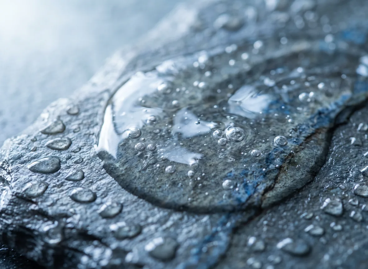 Klare, leichte Gel-Textur und frisches Wasser in warmem Licht als Sinnbild für milde Pflege unreiner Haut